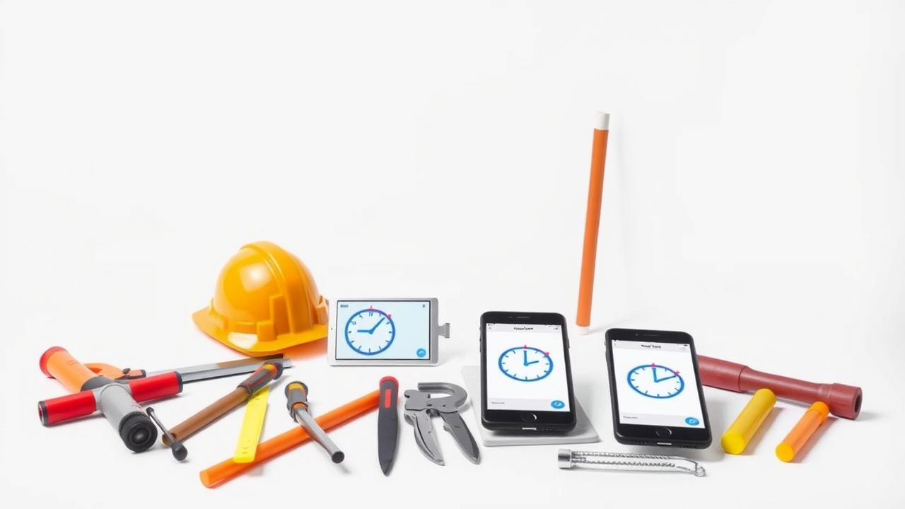 Een efficiënte Nederlandse tijdregistratie-app wordt gebruikt op een bouwplaats.