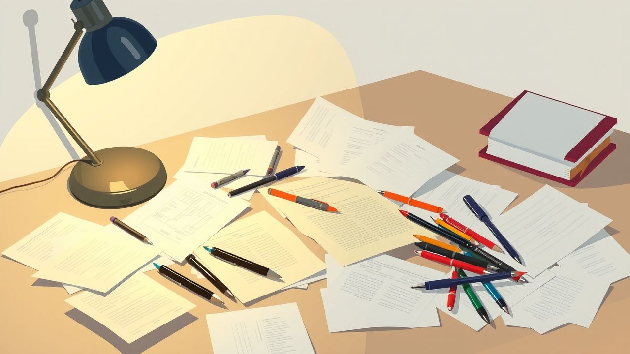 Een rommelig bureau benadrukt het belang van georganiseerde tijdregistratie. Een rommelig bureau benadrukt het belang van georganiseerde tijdregistratie.