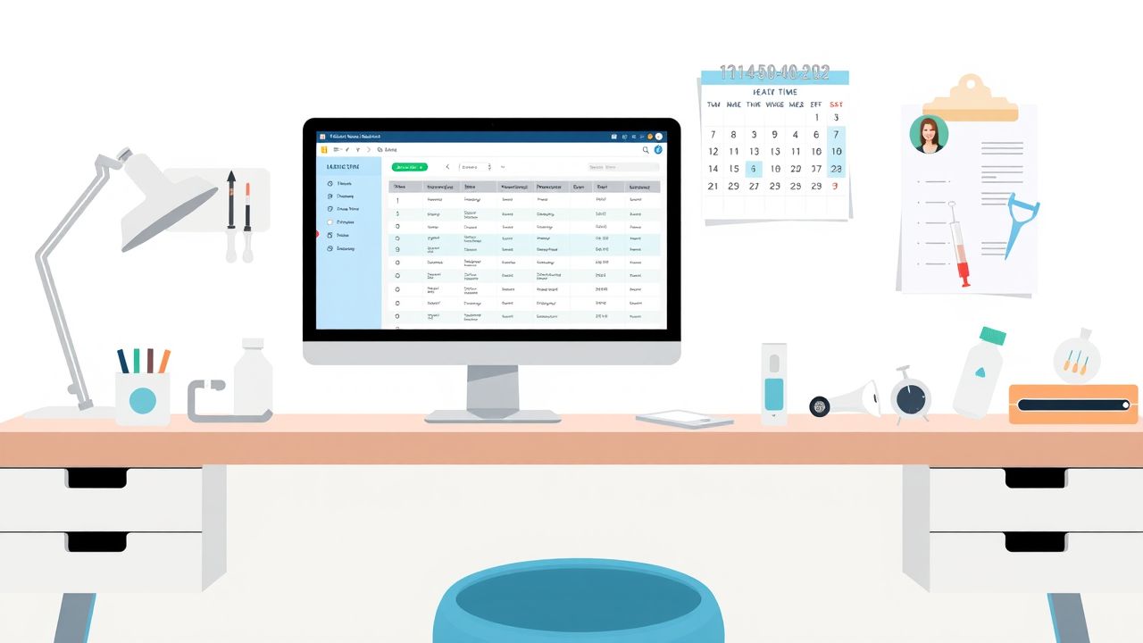 Een georganiseerd bureau met tijdregistratiesoftware voor de gezondheidszorg. Een georganiseerd bureau met tijdregistratiesoftware voor de gezondheidszorg.