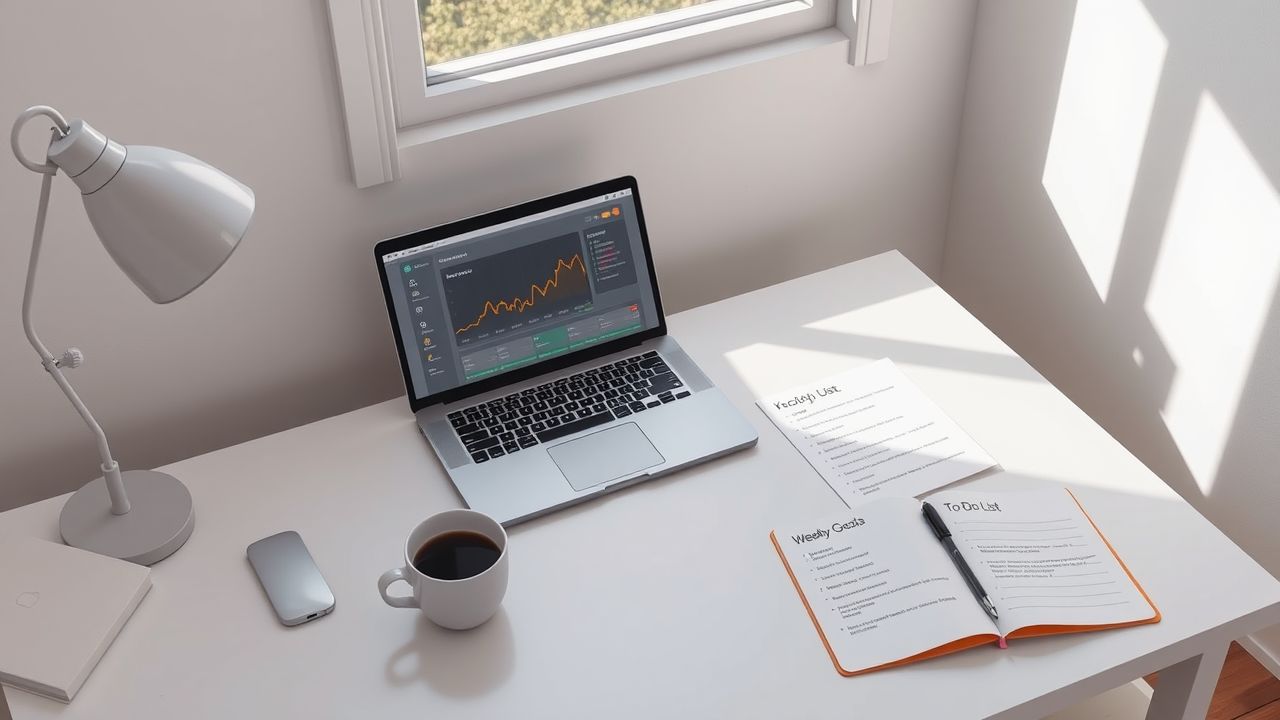 Een opgeruimde en minimalistische thuiskantoor werkplek.