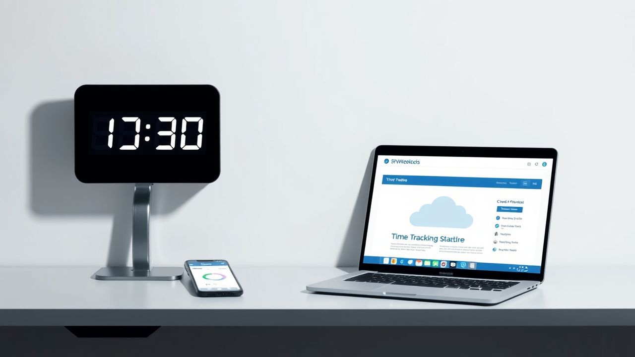 Een kantoorwerkplek met digitale gadgets en een laptop.