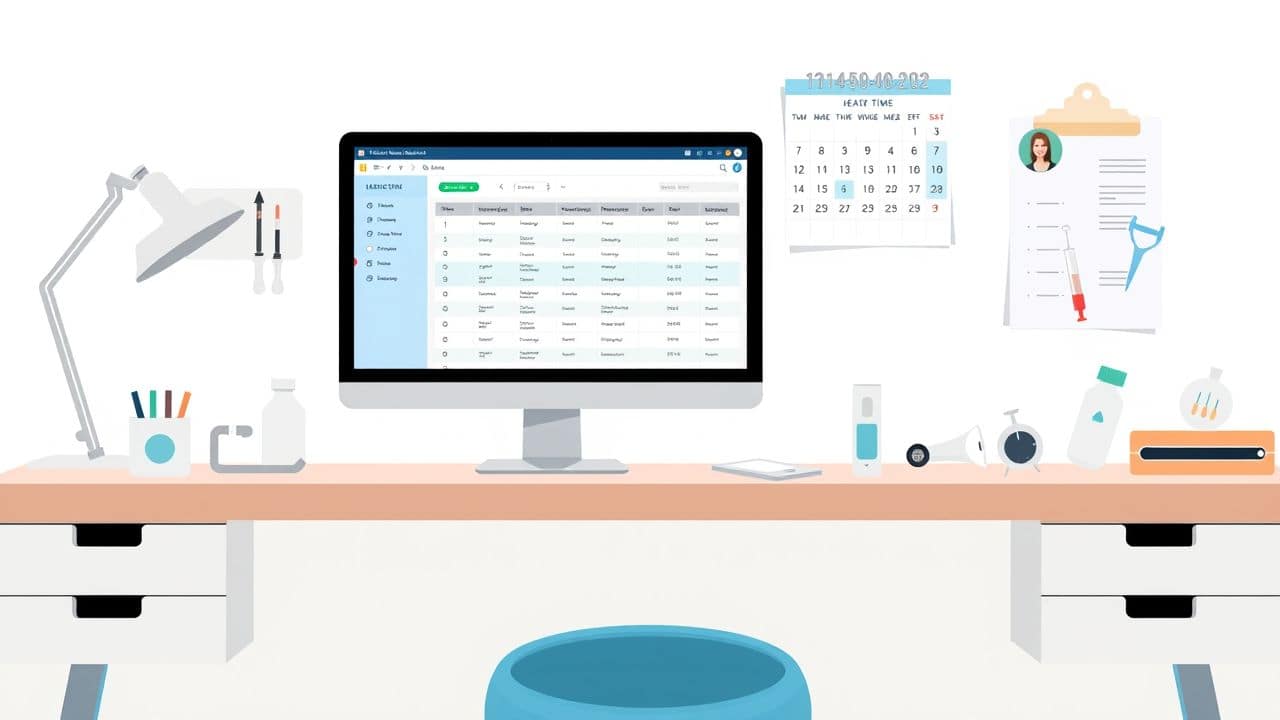 Een georganiseerd bureau met tijdregistratiesoftware voor de gezondheidszorg.
